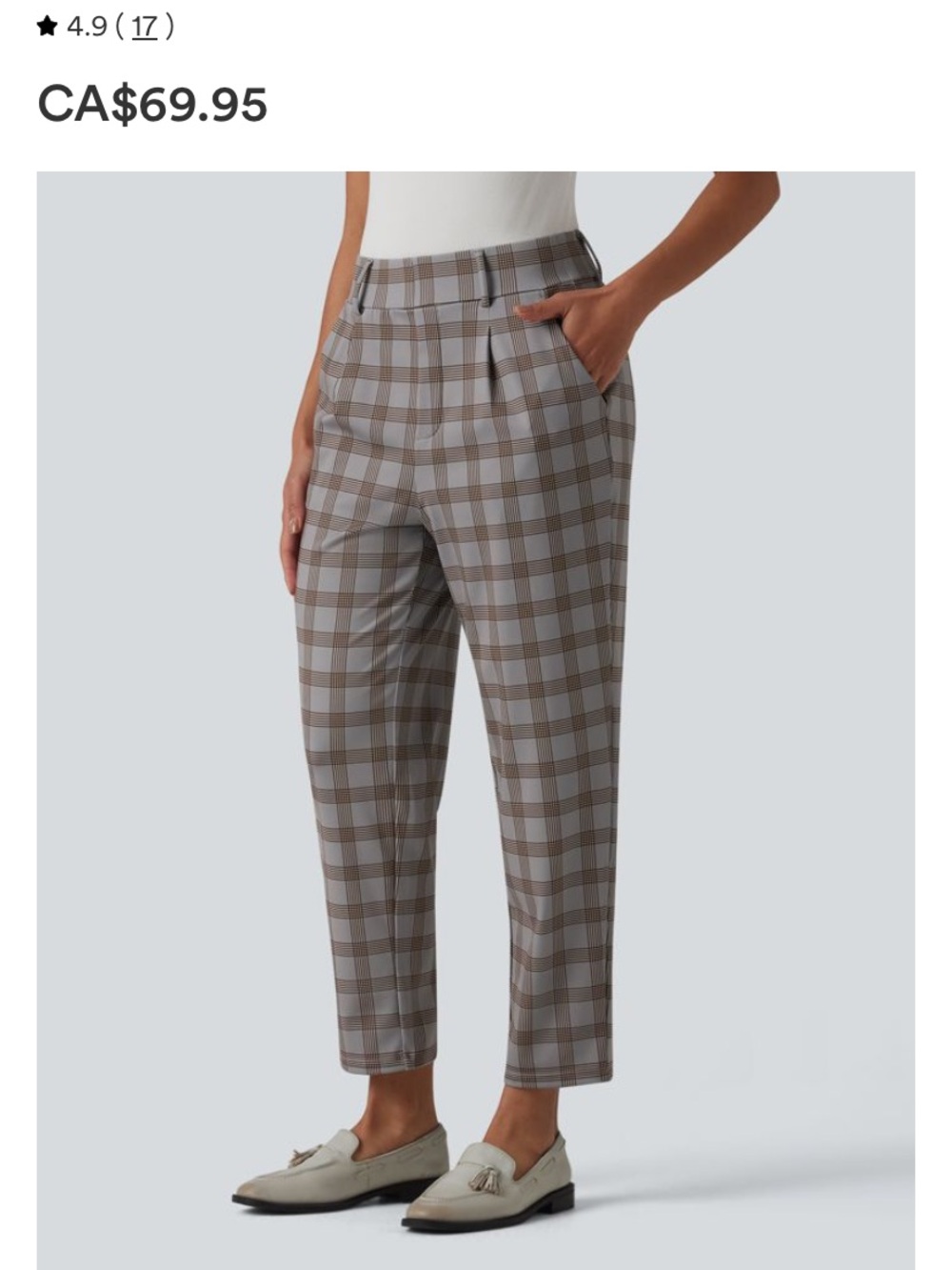 Plaid Cropped Straight-Leg Pants - Gray/Brown size small Halara